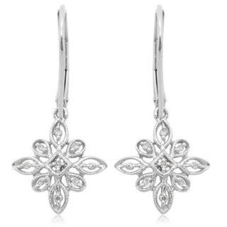10k White, Yellow, or Rose Gold Floral Design Diamond Dangle Earrings 