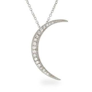 Sterling Silver Waning Crescent CZ Moon Pendant