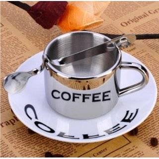 Anamorphic Coffee Cup & Saucer Set, Stainless Steel Coffee Mug