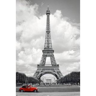 Eiffel Tower Red Car Paris PAPER POSTER measures 36 x 24 inches (91.5 