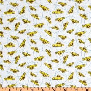 44 Wide Timeless Treasures The Pixie Pops Taxi Cabs White Fabric By 