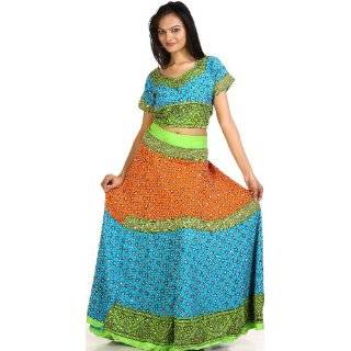 Tri color Two Piece Ghagra Choli from Kutch with All Over Beadwork and 