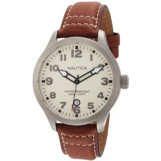  Nautica Mens N12564G BFD 101 Date Tan Dial Brown Leather 