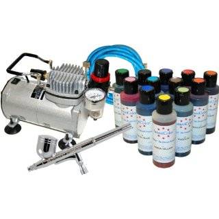 CAKE DECORATING AIRBRUSH KIT with 12 Food Colors and Air Compressor