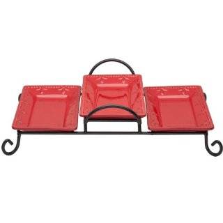 Signature Housewares Sorrento Stoneware Serving Trays in Tiered Caddy 