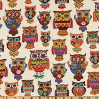 44 Wide Owl Owls Cream Fabric By The Yard