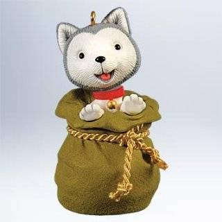  Husky Miniature Dog Ornament   Red & White