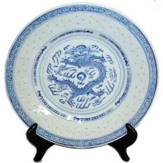   Dragon Blue and White Rice Grain Patterned Porcelain Plates   8D