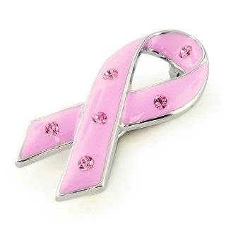   Rhinestone Pink Ribbon Breast Cancer Awareness Silver Tone Brooch Pin