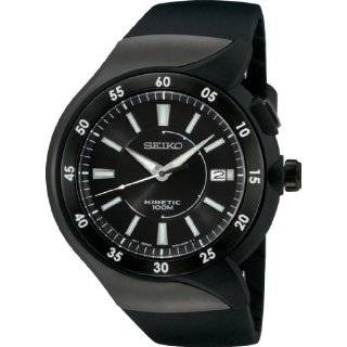 Seiko Mens SKA453 Kinetic Black Ion Finish Urethane Strap Watch