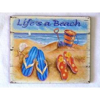 Lifes a Beach Wood Sign w/ Flip Flops & Metal Accents  