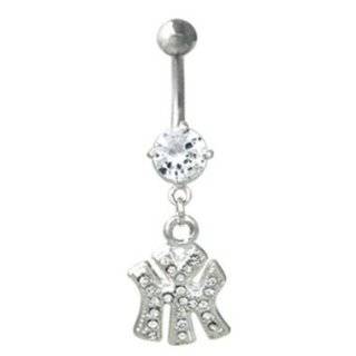 New York Yankees 316L Stainless Steel Belly Ring with Cubic Zirconia 