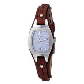 Fossil Womens JR9761 Skinny Brown Leather Strap Blue Analog Dial 