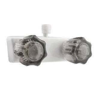 RV Shower Faucet Valve Diverter   White Finish  Smoked Acrylic Knobs 