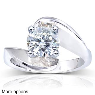 14k White Gold Round cut Moissanite Solitaire Curved Ring