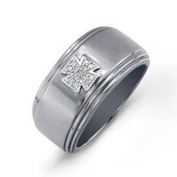 Sterling Silver Mens Diamond Accent Cross Wedding Band