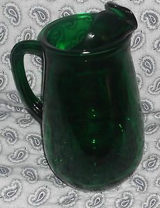 Vintage Anchor Hocking Forest Green Glass 8" Juice Pitcher with Ice Lip