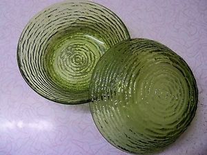 Vintage Anchor Hocking Soreno Green Glass "Tree Bark" Bowls