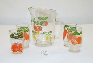 Vintage Pitcher Glass Orange Juice Glasses Anchor Hocking Seamed Retro 1950’S