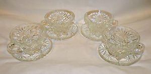 Vintage Anchor Hocking Early American Prescut Glass EAPC 4 Small Plates 4 Cups