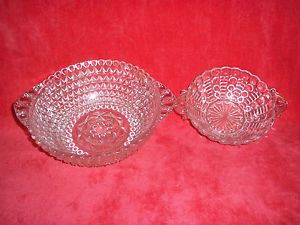 2 Antique Anchor Hocking Bubble Diamond Pattern Crystal Cut Glass Bowls