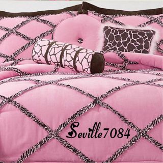 8P Twin Seventeen Pink Zebra Giraffe Comforter Set Sheets Pillows Girl Teen New