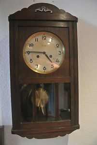 Antique German Mauthe Pendulum Wooden Wall Clock Key Wind 3 Chime
