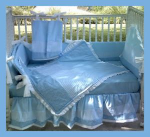 New Crib Bedding Set Baby Blue Polka Dot Stripes Fabric