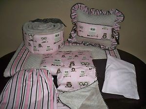 Pink Brown Owl Crib Set Custom Baby Girl Bedding from Le' Baby Originals
