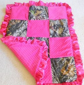 Mossy Oak Camo Camoflauge Minky Comforter Blanket Bedding Hot Pink Baby Girl