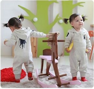 Cute Girl Boy Cotton Polo Romper Gray Coverall Baby Clothes for Baby 6 12M C56