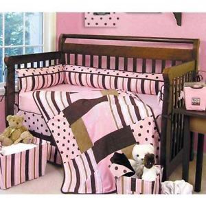 Maya Pink Brown Polka Dot Stripe Baby Girl Infant 15 PC Nursery Crib Bedding Set