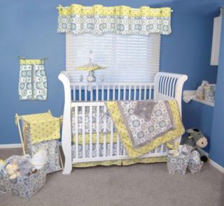 Trend Lab Monaco 4 Piece Nursery Crib Bedding Set New Girl Grey Yellow Baby