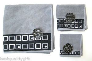 3 PC Set Divatex Grey Geometric 100 Cotton Bath Towel Hand Towel Wash Cloth New
