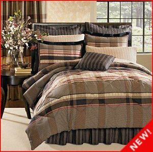 Twin Brown Plaid Rust Tan Masculine Comforter Bed In A Bag 3pcs Men Classic New On Popscreen