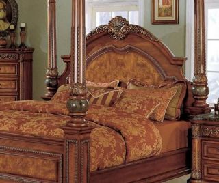 Royal Canterbury Ornate Queen King Canopy Cherry Finish Wood Marble Bedroom Set
