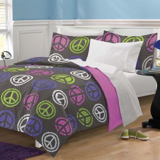 New Unity Peace Signs Black Purple Pink Comforter Sheet Set Twin