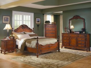 Marquis 5pcs European Cottage Cherry Queen King Poster Bedroom Set Furniture