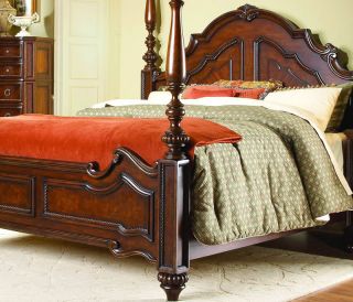 Florence 5pcs European Traditional Cherry Brown Queen King Poster Bedroom Set