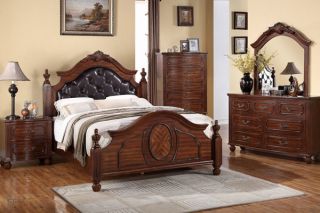 New 4pc Andros Traditional Burnished Cherry Finish Wood Post Bedroom Set