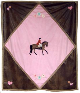 Kids English Horse Blanket Pink Throw Cowgirl Equestrian Bedding Jumper Rider