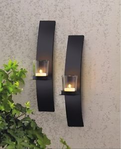 Pair Modern Black Metal Wall Mount Tea Light Candle Holder Sconce