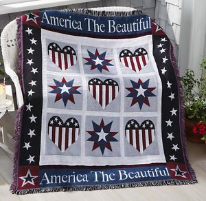 New Stars and Stripes Patriotic Tapestry Throw Blanket Home Decor