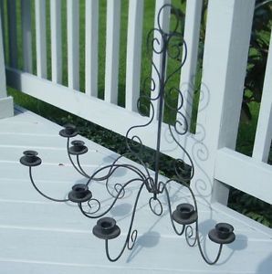 Antique Old Black Metal Wrought Iron Gothic Wall Sconce Candelabra Candle Holder