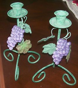 Home Interiors Homco Green Purple Grape Table Top Candle Holders Sconces