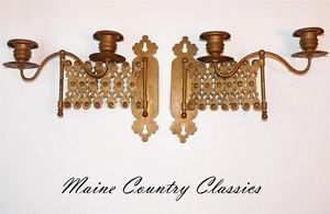 Antique 19th Century Lighting Wall Mount Brass Accordian Sconces Candle Holders