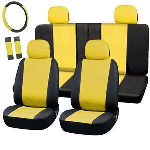 Faux PU Leather Car Seat Covers 11 Piece Set Superior Yellow Black Bucket Bench