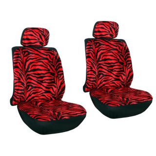6 PC Zebra Red and Black Animal Print Low Back Front Bucket Car Seat Covers Set
