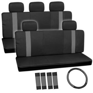 Striped Gray and Black Full Complete Car Seat Cover Set Two 2 Back Bench Rows