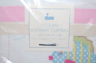 New Pottery Barn Kids Pink Ocean Beach Applique Shower Curtain Sold Out PB